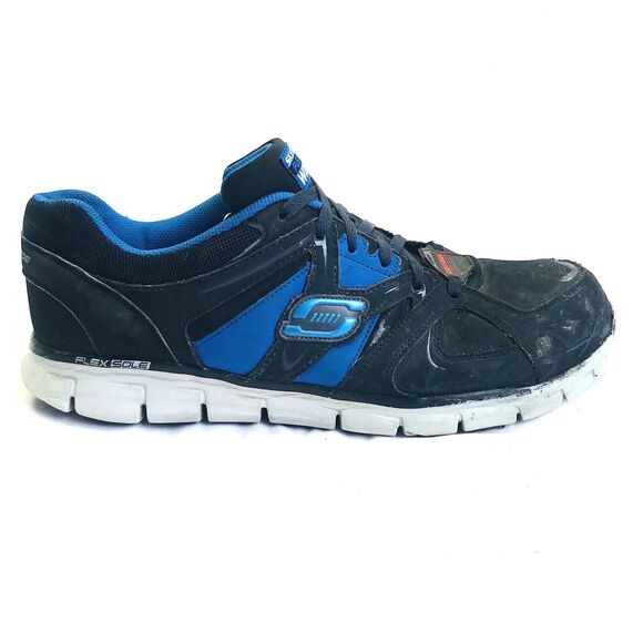 Skechers Work Shoe 13 Steel Alloy Toe Non Slip Leather Flex 2412 Black Blue - Picture 6 of 12